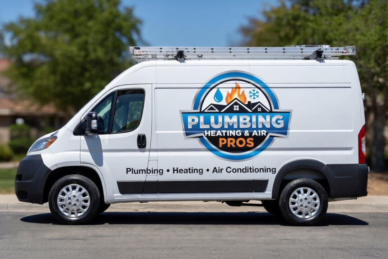 Local plumbing heating and air service van serving Oakdale